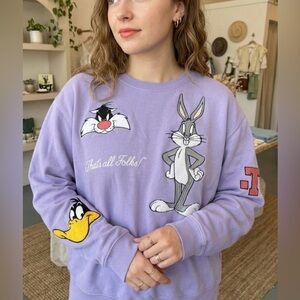 Looney Tunes Purple "That’s All Folks" Crewneck Sweatshirt Kids XXL, Women S/M